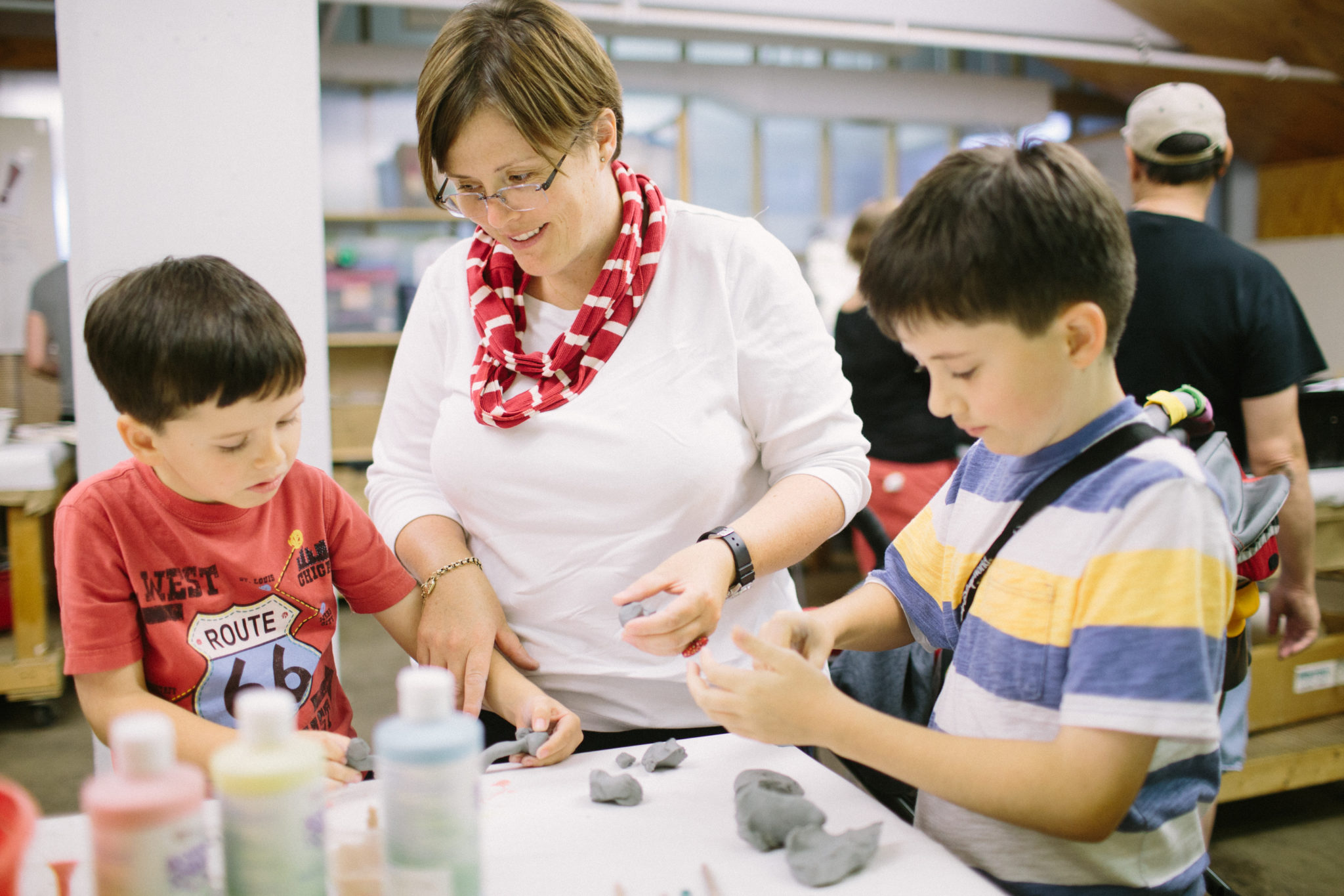Kids work with modeling clay at a "maker party," part of the 2014 City of Learning.